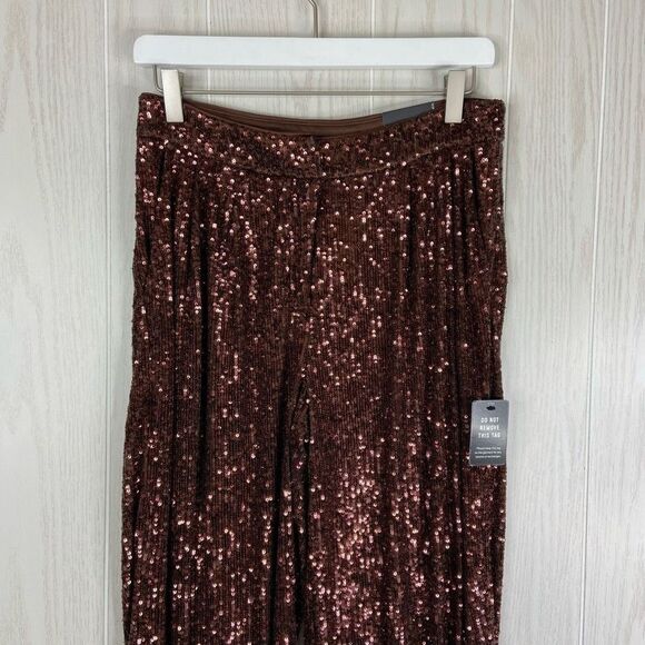 Express Women's Brown High Waisted Sequin Pleated Cropped Trouser Pants Small - Picture 2 of 9